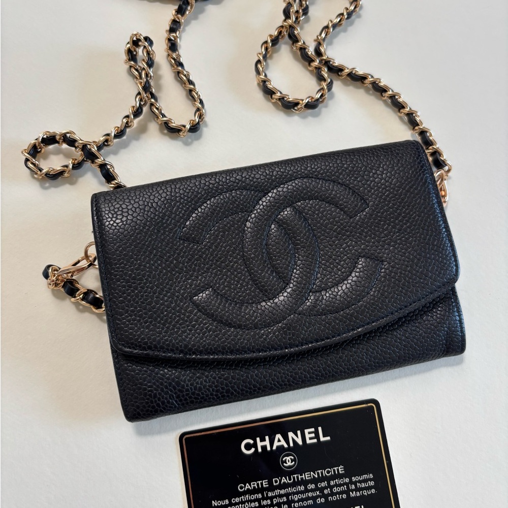 CHANEL Black Caviar Leather Wallet on Chain